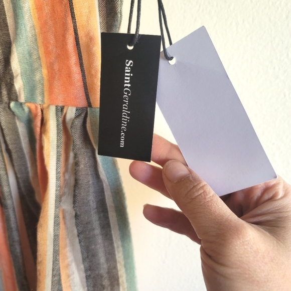 Saint Geraldine, Ivy Dress- Monaco Stripe, Tangerine/Grey/Cream/Light Teal,Small - Picture 10 of 16